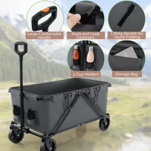 Costway Collapsible Foldable Wagon Heavy-Duty Wagon Cart w/ Adjustable Handlebar