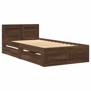 Berkfield Bed Frame with Headboard without Mattress Brown Oak 90x200 cm