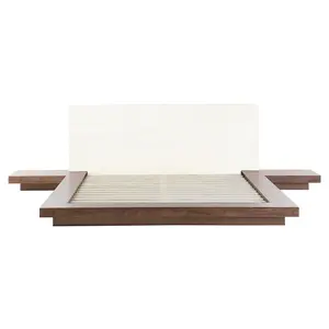 EU King Size Faux Leather Headboard Bed with LED Brown ZEN