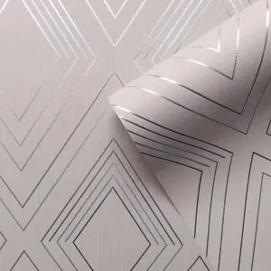 Muriva Blush & Silver Geometric Metallic effect Embossed Wallpaper