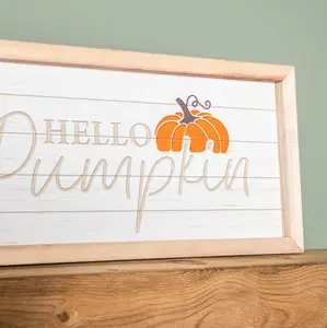 46cm Hanging Hello Pumpkin Wooden Autumnal Decorative Sign Wall Art