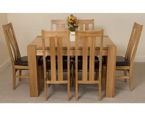 Kuba 125 x 80 cm Chunky Oak Small Dining Table and 6 Chairs Dining Set with Princeton Chairs