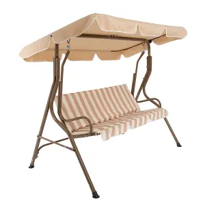 Charles Bentley 2-3 Seater Garden Patio Swing Seat Hammock Chair - Beige Striped