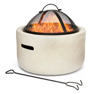 VonHaus Fire Pit, 2 in 1 Firepit with BBQ Cooking Grill for Outdoor, Garden, Patio, MgO Material, Use Wood or Charcoal to Fuel