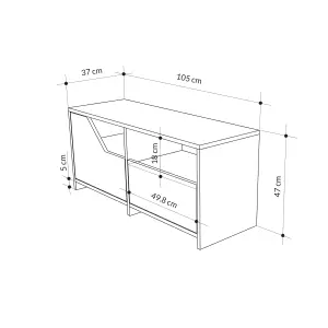 Decortie Modern Nexus Shoe Cabinet Retro Grey, White 105(W) 2-Door Storage and Open Shelf Space Saver Engineered Wood Hallway