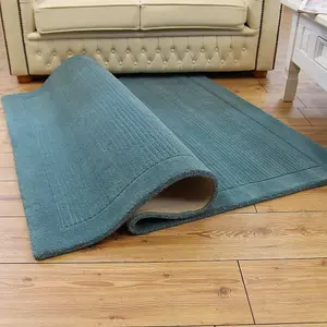 Teal Simple and Stylish Wool Handmade Modern Plain Rug for Living Room and Bedroom-68 X 240cm (Runner)