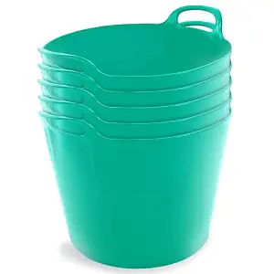 42L Duck Egg Blue Flexi Tubs- Multi Purpose Flexible Storage Container Buckets- Set of 5