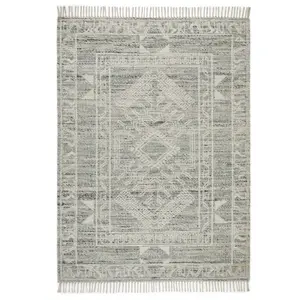 Melrose Blended Serenity Frilled End Green Large Area Rug 160/230cm