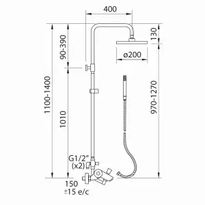 Clever Urban Thermostatic Shower System With 3 Outlets Chrome