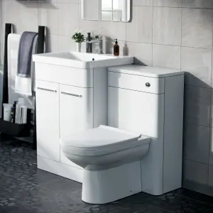 Nes Home Afern 600mm Vanity Basin Unit, WC Unit & Elso Back to Wall Toilet White