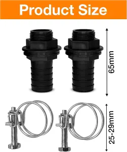 25mm Water Butt Connector Kit-Heavy Duty Water Tank Outlet Connector Pack of 2 with Double Wire Metal Clips-with Screw Fittings