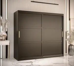 Ramiro I Contemporary 2 Sliding Door Wardrobe 9 Shelves 2 Rails Black Matt (H)2000mm (W)2000mm (D)620mm