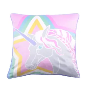 Unicorn Super Soft Pink Velvet Filled Cushion