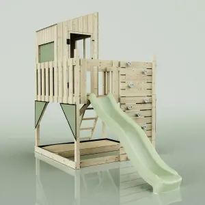 PolarPlay Kids Scandinavian Style Climbing Platform & Playhouse with Slide - Fiske Sage