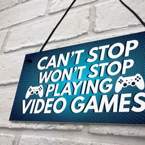 Funny Gamer Gift Hanging Plaque For Boys Bedroom Man Cave Games Room Sign Gift For Him