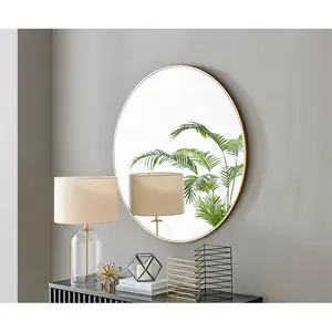 Alcantera Round Metal Frame Wall Mirror Simple and Elegant Modern Design Gold / 100cm H x 100cm W