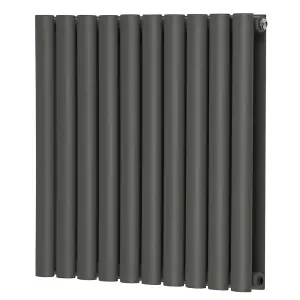 Right Radiators 600x590mm Horizontal Double Oval Column Designer Radiator Anthracite