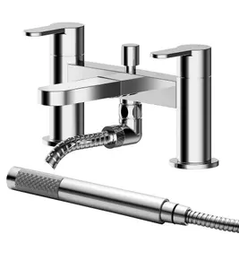 Contemporary Deck Mount Round Bath Shower Mixer Tap with Shower Kit - Chrome