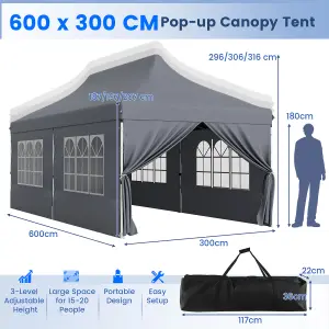 Costway 3M x 6M Pop up Canopy Tent Garden Gazebo Canopy Sun Shelter W/ 6 Sidewalls