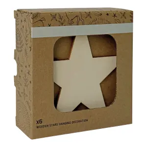 Natural Star Hanging decoration set, Pack of 6