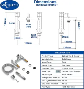 BATHWEST Bath Tap with Shower Waterfall Bathroom Taps with Shower Attachment Solid Brass Chrome Modern Flat Dual Lever