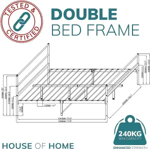 House of Home Double Metal Bed Frame with Under Bed Storage Space in Black Easy Assembly 6ft x 4.6ft With Head Foot Frame Bedroom