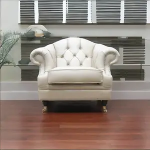 Chesterfield Handmade Armchair Shelly Pebble Real Leather In Victoria Style