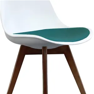 Soho White & Teal Plastic Dining Chair with Squared Dark Wood Legs