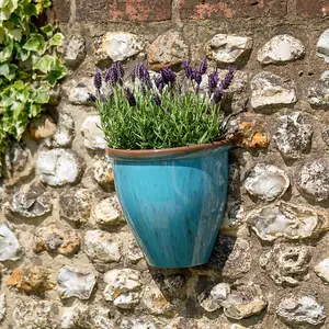 Running Glaze Wall Pot Outdoor - Aqua