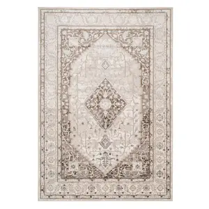 Neutral Beige Traditional Mandala Bedroom Living Area Rug 200x290cm