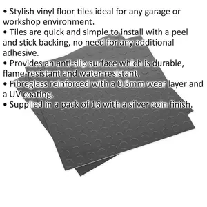 16 Pack Peel and Stick Silver Coin Vinyl Floor Tiles - Durable and Stylish