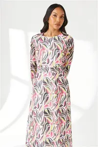 Debenhams Multi Abstract Midi Dress | Size: 14 | Cream | Women's