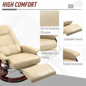 HOMCOM Ergonomic Office Recliner Sofa Chair PU Leather Armchair Lounger Cream