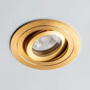 Litecraft 5 Pack Satin Brass Modern Bathroom IP65 Circular Tiltable Downlights