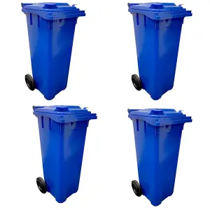 Large 140 Litre Blue Coloured Outdoor Council Wheelie Bins Complete With Lid And Wheels