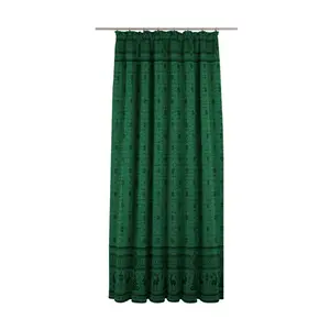 Larissa Synthetic Room Pencil Pleat Curtain, single Panel, opaque Green / 135 W x 145 D cm