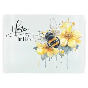 Bee Glass Worktop Saver - Honey I'm Home - Textured Kitchen Chopping/Cutting Board Worktop Saver with Non-Slip Feet