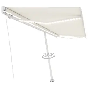 Berkfield Manual Retractable Awning with LED 500x350 cm Cream