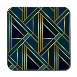 Square 6 Piece Coaster Set (Set of 6) Blue/Gold/Black