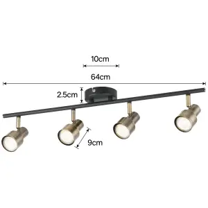 Noah 4 Bar Black and Antique Brass Spotlight