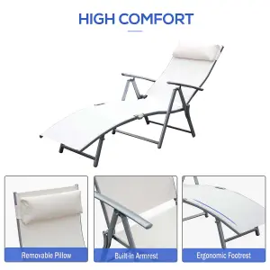 Outsunny Sun Lounger Recliner Foldable 7 Levels Texteline Cream White