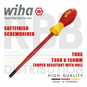 Wiha Torx Screwdriver T40H SlimFix Fit SoftFinish VDE Electrician Security 41147