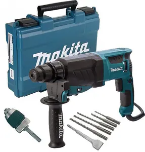 Makita HR2630 110v SDS Plus 3 Mode Rotary Hammer Drill + SDS Bits Chisel + Chuck