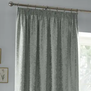 Worcester Pair of Green Pencil Pleat Curtains With Tie-Backs