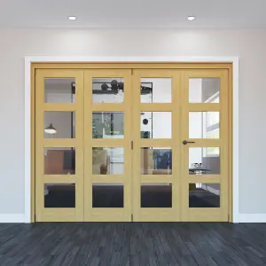 Geom 4 Lite Clear Glazed Oak Internal Bi-fold Door set, (H)2060mm (W)2517mm