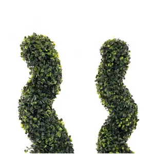 Oypla Set of 2 Artificial Topiary Boxwood Spiral Trees 80cm Indoor Outdoor Decoration