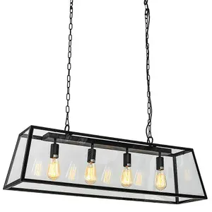 Luminosa Industrial And Retro Hanging Pendant Black Matt 4 Light , E27