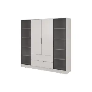 Kelly 206cm Hinged Wardrobe in Luxurious Cashmere - Spacious Storage with Glass Accents