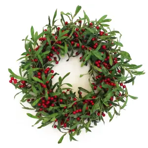 60cm (24 inches) Large Luxury Christmas Mistletoe Leaf and Red Berry Floristry Wreath