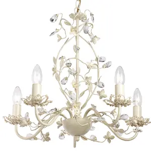 Hanging Flush Ceiling Pendant 5 Light CREAM GOLD Chandelier Lamp Bulb Holder